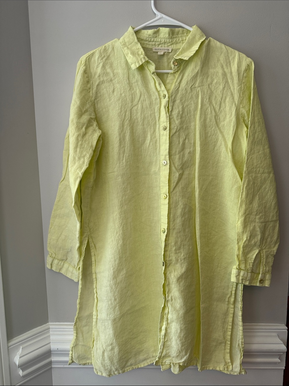 Eileen Fisher Organic Linen long Shirt citrine yellow Size XS